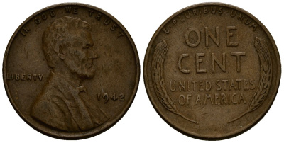 США 1 цент 1942 Линкольн KM 132 бронза 4164-827