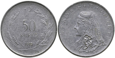 Турция 50 курушей 1973 Анатолийская невеста KM 899 нержавеющая сталь 4541-816