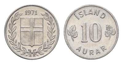 Исландия 10 эйре 1971 KM 10a алюминий UNC 4690-731