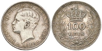 Португалия 100 реалов 1910 Мануэл II (1908-1910) KM 548 серебро 4611-318