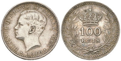 Португалия 100 реалов 1910 Мануэл II (1908-1910) KM 548 серебро 4611-318