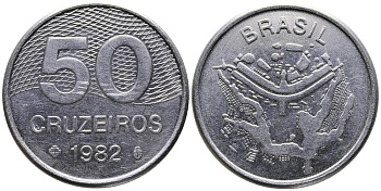 Бразилия 50 крузейро 1982 карта города Бразилиа KM 594.1 нержавеющая сталь 3336-911