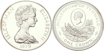 Остров Мэн 1 крона 1979 1000 лет Тинвальду - Шлюпка KM 50a серебро PROOF 1529-1022