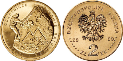 Польша 2 злотых 2009 MW, 100 лет со дня основания Тартовской горноспасательной службы (TOPR) KM 697 нордик UNC 4676-537