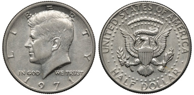 США 1/2 доллара (50 центов) 1971 Джон Кеннеди KM 202b медь плакированная медно-никелем 88-1213