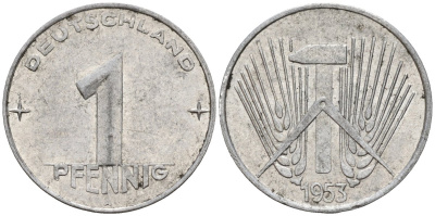 ГДР 1 пфеннииг 1953 A KM 5 алюминий 4596-543