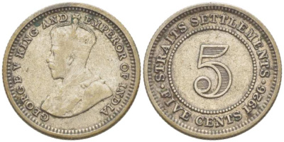 Стрейтс-Сетлментс 5 центов 1926 Георг V (1910-1936) KM 36 серебро 218-843