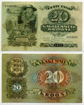 Эстония 20 крон 1932 пастух Pick 64 a бумага 7375-13-1-2