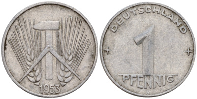 ГДР 1 пфенниг 1953 A KM 5 алюминий 201-612