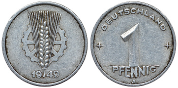 ГДР 1 пфенниг 1949 A KM 1 алюминий 4118-1032