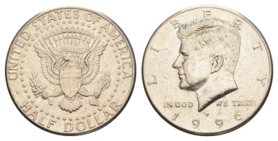 США 1/2 доллара (50 центов) 1996 P, Джон Кеннеди KM A202b медь плакированная медно-никелем aUNC 4517-822
