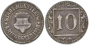 Мюнстер в Вестфалии 10 пфеннигов 1918 Funck 350.3A, Men18 22668.1 железо 188-1166