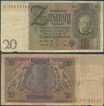 Германия 20 рейхсмарок 1929 Pick 181 бумага 6285-59-1-2