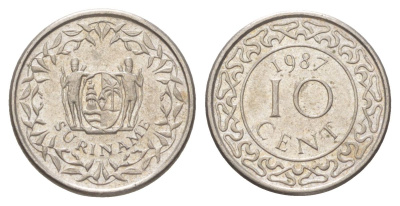 Суринам 10 центов 1987 KM 13a медно-никель UNC 4625-331