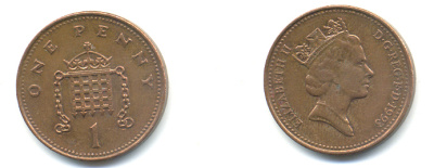 Великобритания 1 пенни 1993 Елизавета II (1952-2022) KM 935a, Spink 4391 (B4) сталь плакированная медью 177-1134