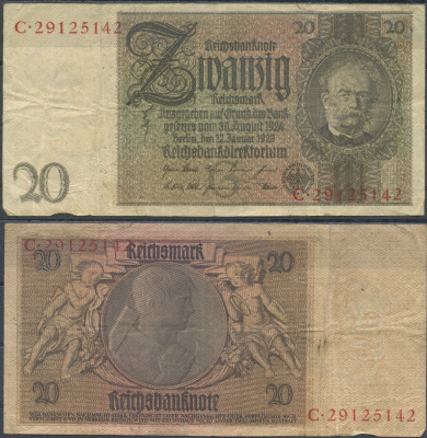 Германия 20 рейхсмарок 1929 Pick 181 бумага 6285-59-1-2