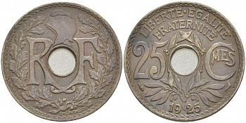 ФРАНЦИЯ 25 САНТИМОВ 1925 KM 867а медно-никель 4402-826