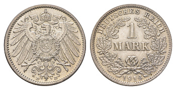 Германия 1 марка 1914 D, Вильгельм II (1888-1918) KM 14, J. 17 серебро aUNC 4626-236