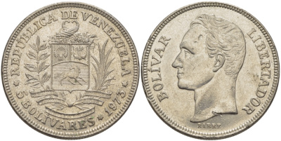 Венесуэла 5 боливаров 1973 Симон Боливар KM 44 никель 82-1032