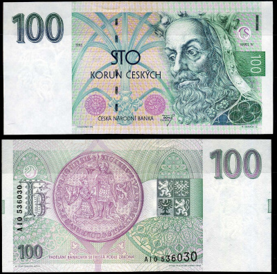 Чехия 100 крон 1993 Pick 5 бумага UNC (пресс) 451-787-2