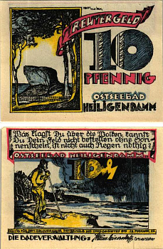 ХАЙЛИГЕНДАММ 10 ПФЕННИГОВ 1922 НОТГЕЛЬД, 1922 - 28 ФЕВРАЛЯ 1922, ЗЕМЛЯ МЕКЛЕНБУРГ, ПЕРЕДНЯЯ ПОМЕРАНИЯ Grabowski 590.1 бумага 6318-41-3-3