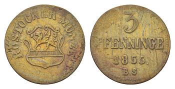 Росток 3 пфеннига 1855 KM 139 медь 4625-958