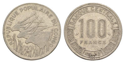 Конго 100 франков 1972 KM 1 никель 4650-245