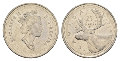 Канада 25 центов 1995 Елизавета II (1952-2022), олень KM 184 никель 4631-645