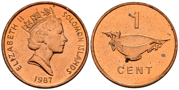 Соломоновы острова 1 цент 1987 Елизавета II (1953-) KM 24 сталь плакированная бронзой aUNC 4602-943