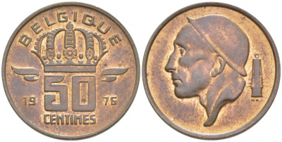 БЕЛЬГИЯ 50 САНТИМОВ 1976 BELGIQUE, БОДУЭН I (1951-1993) KM 148.1 бронза 4528-123