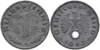ГЕРМАНИЯ 1 РЕЙХСПФЕННИГ 1942 A KM 97, J.369 цинк 96-726