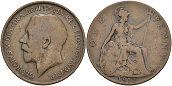 Великобритания 1 пенни 1912 Георг V (1910-1936) KM 810, Spink 4051 бронза 4149-712