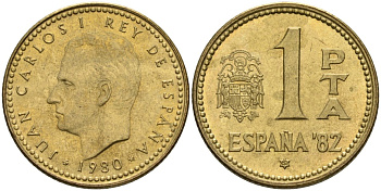 Испания 1 песета 1980 (82) чемпионат мира по футболу 1982 года в Испании, Хуан Карлос I (1975 - 2014) KM 816 алюминиевая бронза 4604-312