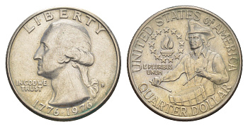 США 25 центов (квотер, 1/4 доллара) 1976 200 лет независимости (1776-1976), Вашингтон, барабанщик KM 204 медь плакированная медно-никелем 4641-835