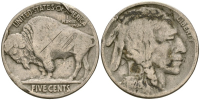 США 5 центов 1928 индеец, бизон KM 134 медно-никель 4135-441