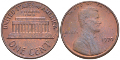 США 1 ЦЕНТ 1970 ЛИНКОЛЬН KM 201 медь цинк 3457-1245