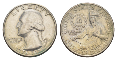 США 25 центов (квотер) 1976 200 лет независимости (1776-1976), Вашингтон, барабанщик KM 204 медь плакированная медно-никелем 4641-835