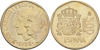 Испания 500 песет 1988 Хуан Карлос I (1975-2001) и София KM 831 алюминиевая бронза 4583-1014