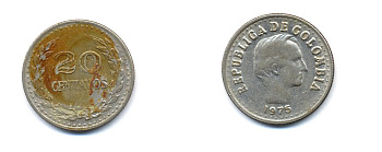 КОЛУМБИЯ 20 СЕНТАВО 1975 KM 246.1 никелированная сталь 76-837