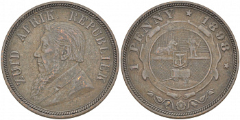 Южно-Африканская Республика, Трансвааль 1 пенни 1898 Пауль Крюгер KM 2 медь 180-922