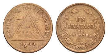 Никарагуа 1 сентаво 1922 KM 11 бронза 1528-1221