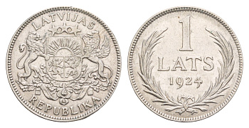 Латвия 1 лат 1924 год-тип KM 7 серебро 4658-1255