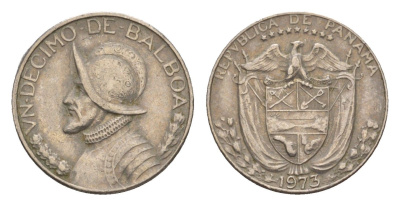 Панама 1/10 бальбоа (10 сентесимо) 1973 KM 10 медь плакированная медно-никелем 4655-847