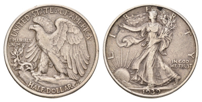 США 1/2 доллара (50 центов) 1939 D KM 142 серебро 4127-2133