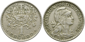 ПОРТУГАЛИЯ 1 ЭСКУДО 1962 KM 578 медно-никель 86-1532