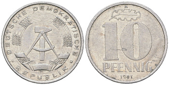 ГДР 10 пфеннигов 1981 A KM 10 алюминий 201-1035