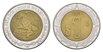 Мексика 1 песо 2003 KM 603 биметалл 4158-443