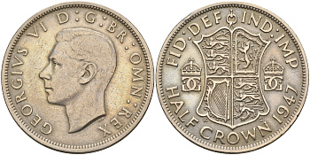 Великобритания 1/2 кроны 1947 Георг VI (1936-1952) KM 866, Spink 4101 медно-никель    4157-723