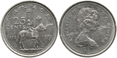 Канада 25 центов 1973 100 лет канадской горной полиции (1873-1973), Елизавета II (1952-2022) KM 81 никель 4543-733