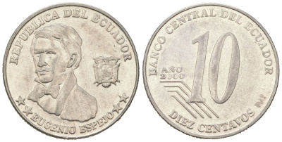 Эквадор 10 сентаво 2000 KM 106 нержавеющая сталь 4611-864